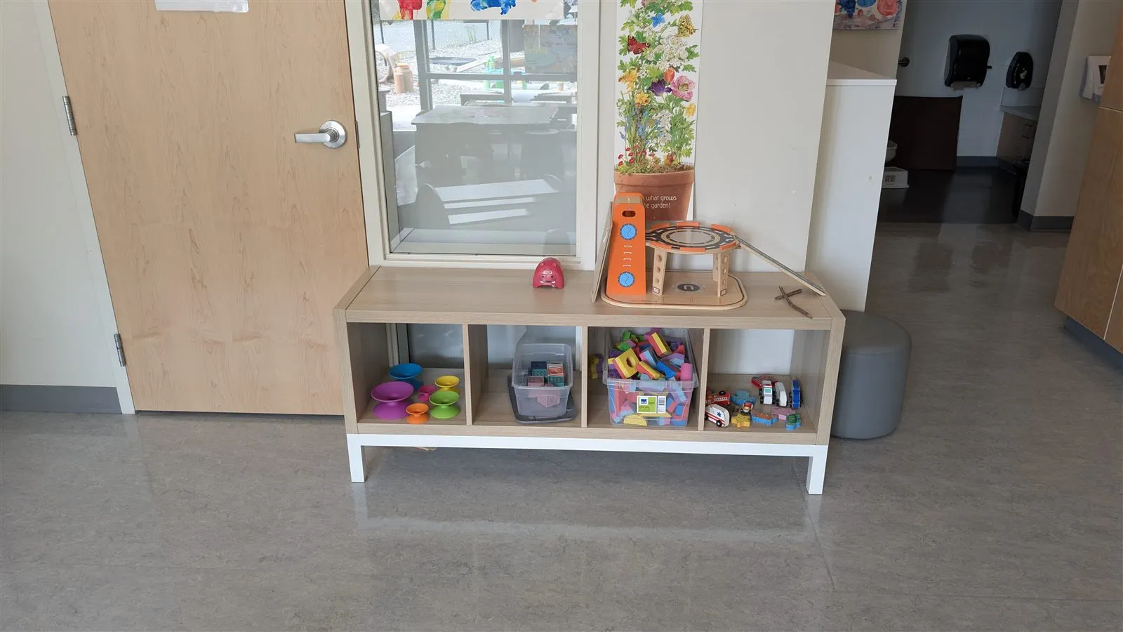Learning materials shelf in the Caterpillar Room
